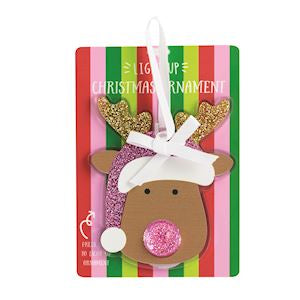 Pink Deer Light Up Christmas Ornament