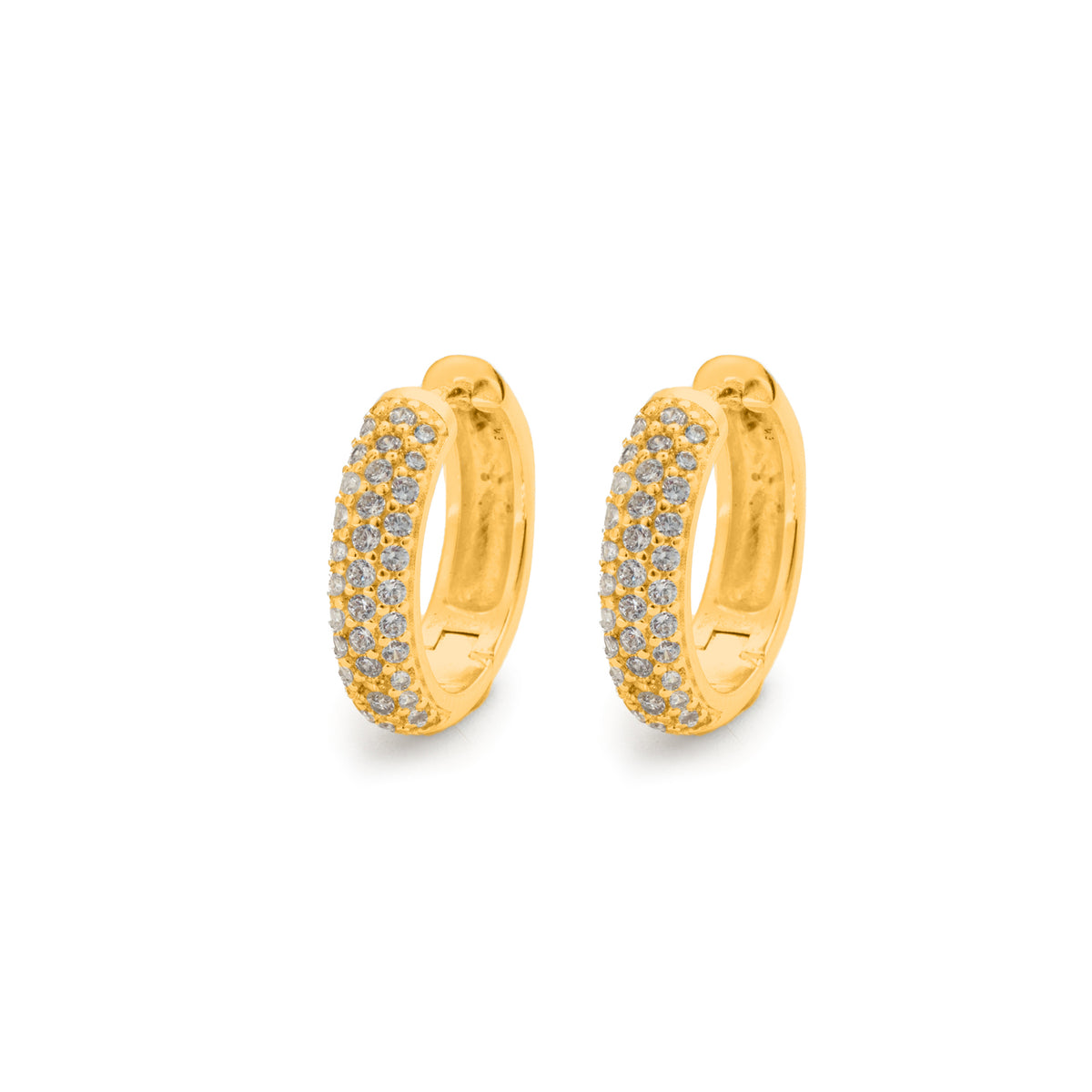 Gold Triple Row Pave Huggies