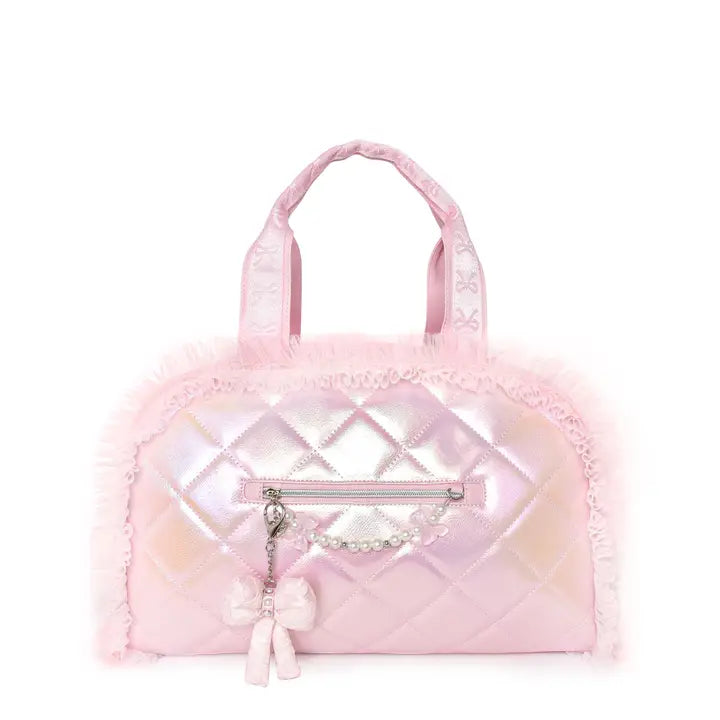 Quilted Holographic Duffle Bag with Charm