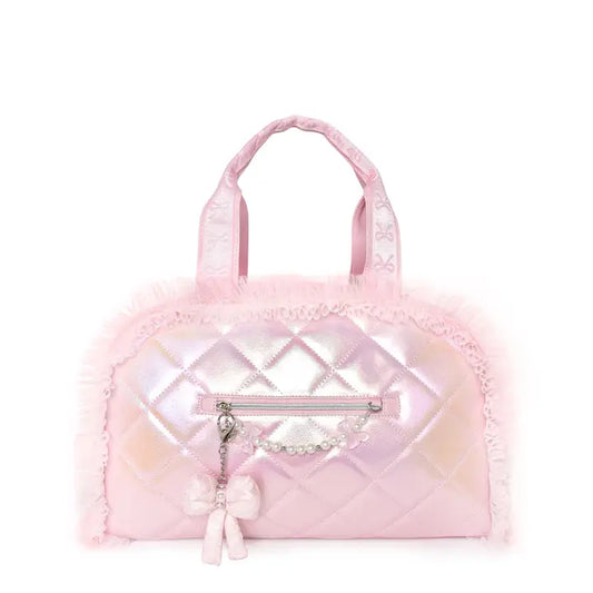 Quilted Holographic Duffle Bag with Charm