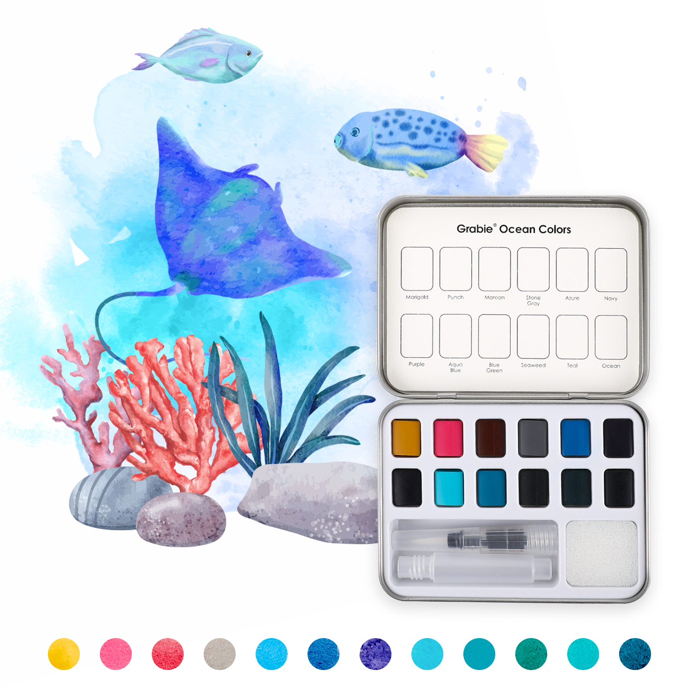 Ocean Watercolor Tin
