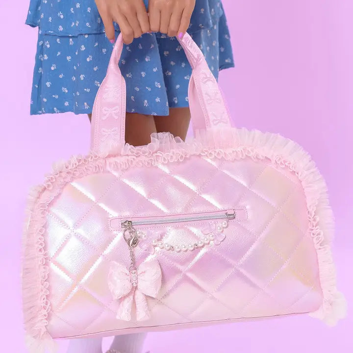 Quilted Holographic Duffle Bag with Charm