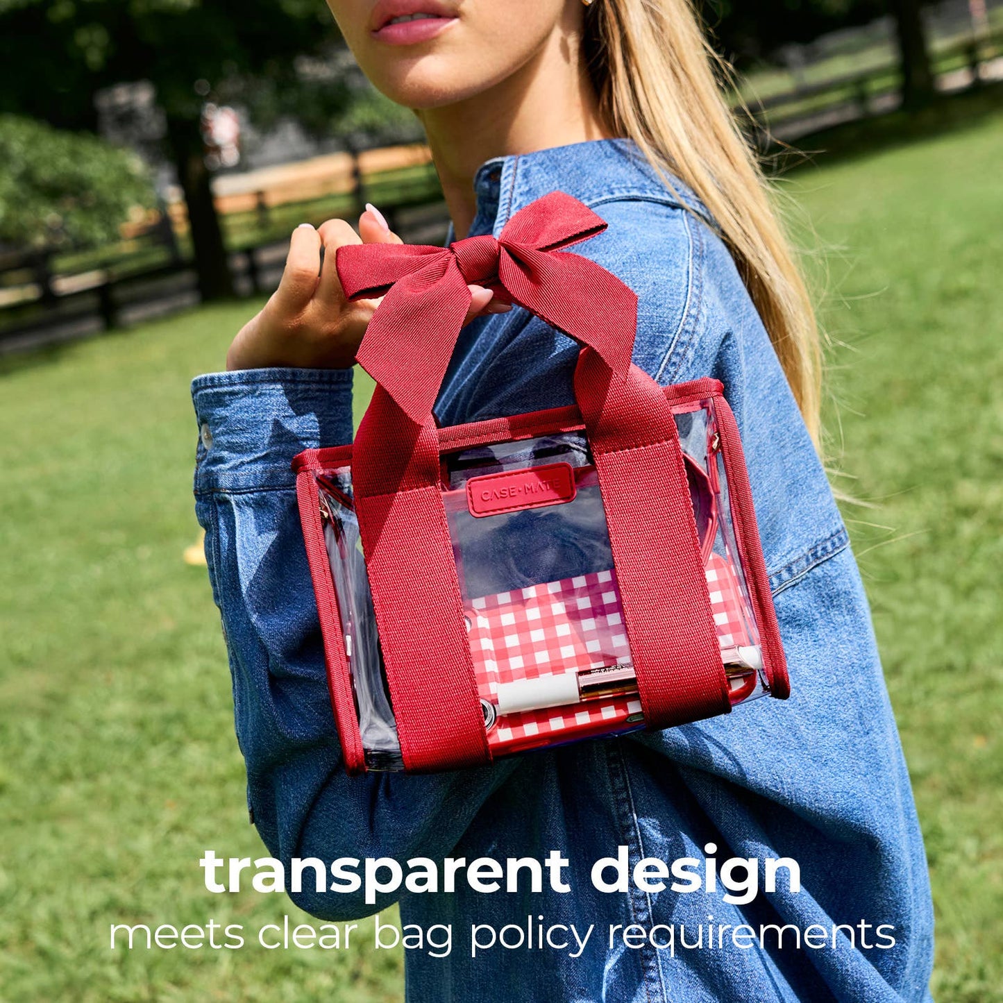 Case-Mate Clear Stadium Bag: Varsity Red Bow