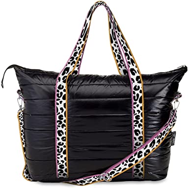 Black Leopard Puffer Tote